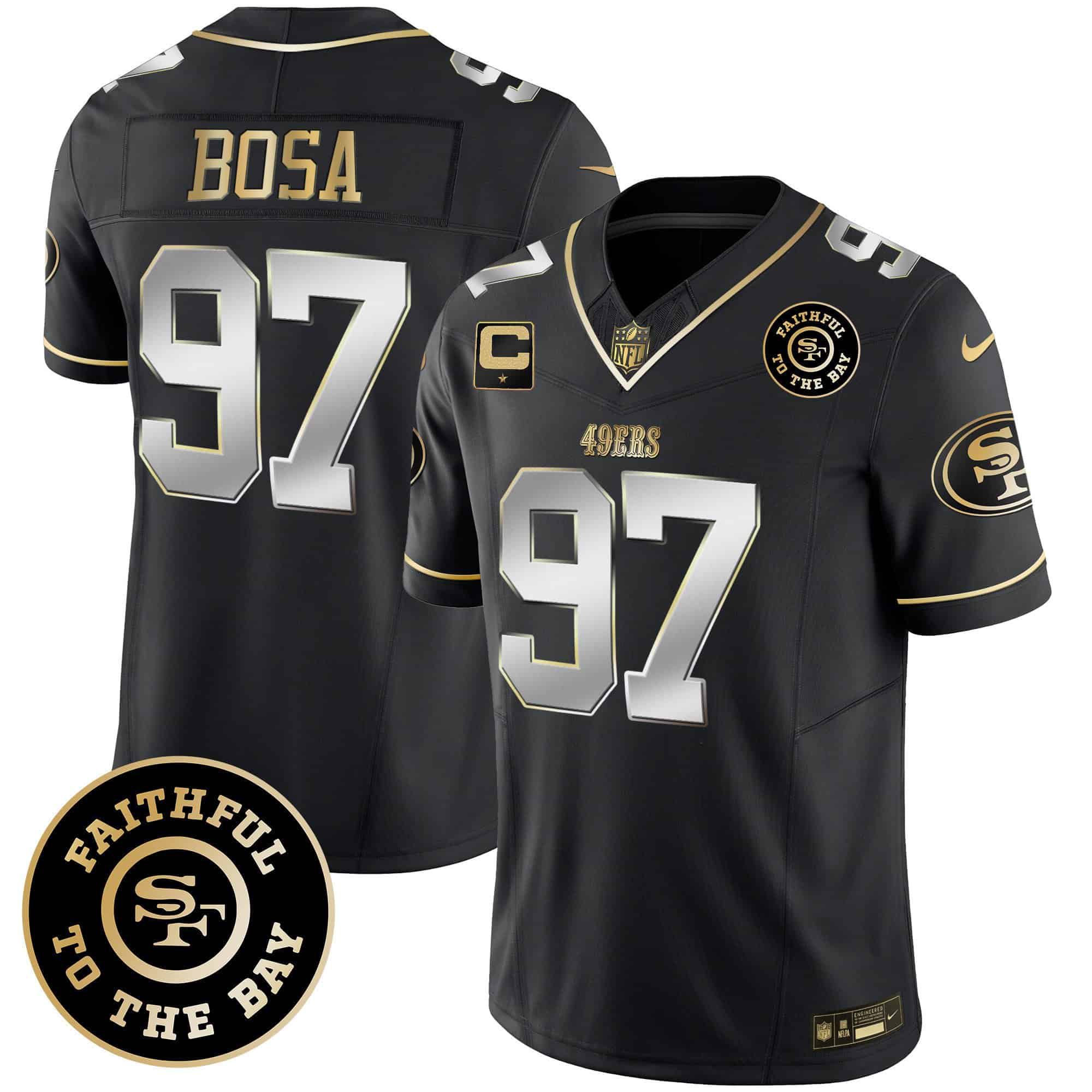 Men San Francisco 49ers 97 Bosa Black 2024 Nike Faithful To The Bay Patch Vapor Limited NFL Jersey style 1